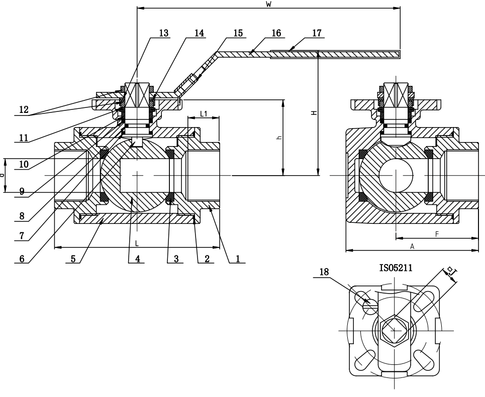 3 way Stainless Steel Ball Valve Dimensions